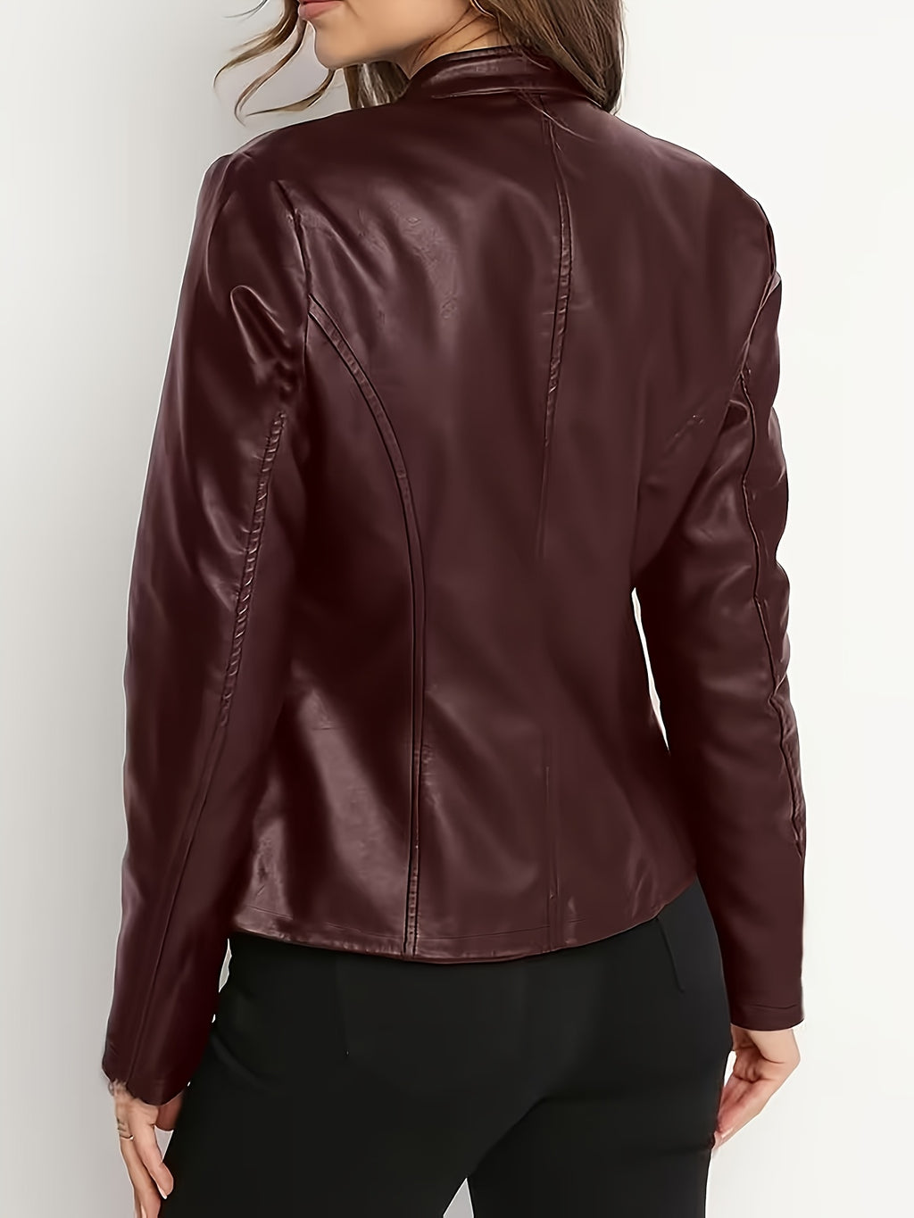 New Women's Elegant PU Jacket - Burgundy