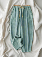 100% Sand Washed Wrinkle 130G Japanese Design Niche Trousers Women'S Casual Pants - Light Cyan
