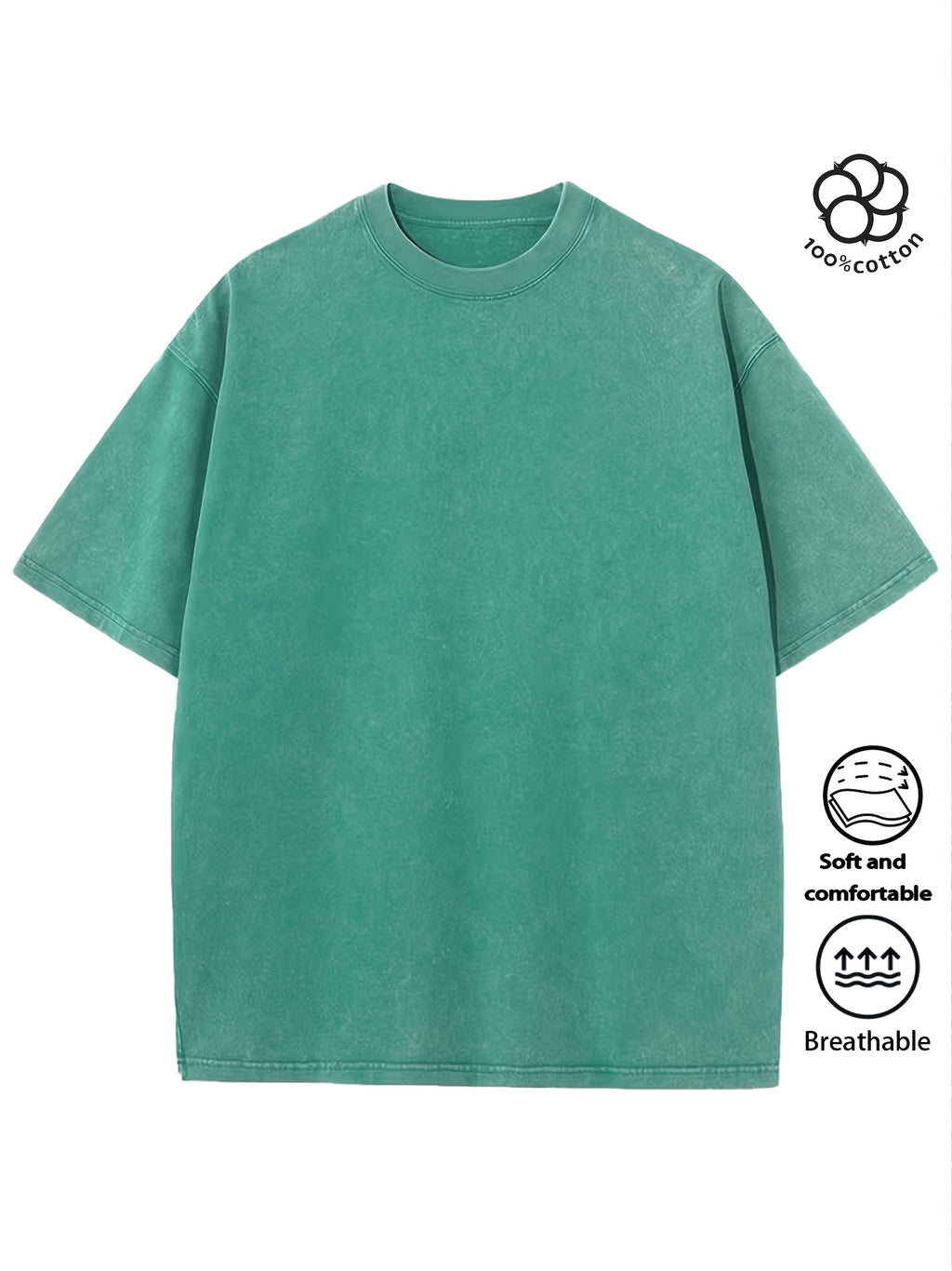 Men Heavyweight Short Sleeve T Shirt Washed Vintage Fashion Print Acid Wash Distressed Grunge Style Pure Breathable Fabric High Street Hip Hop Loose Fit Gym Fitness Workout Tops Casual Clothing 2026 - Green