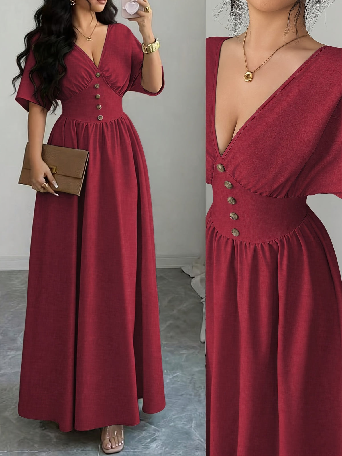Elegant Women's Long Summer Dress - Red