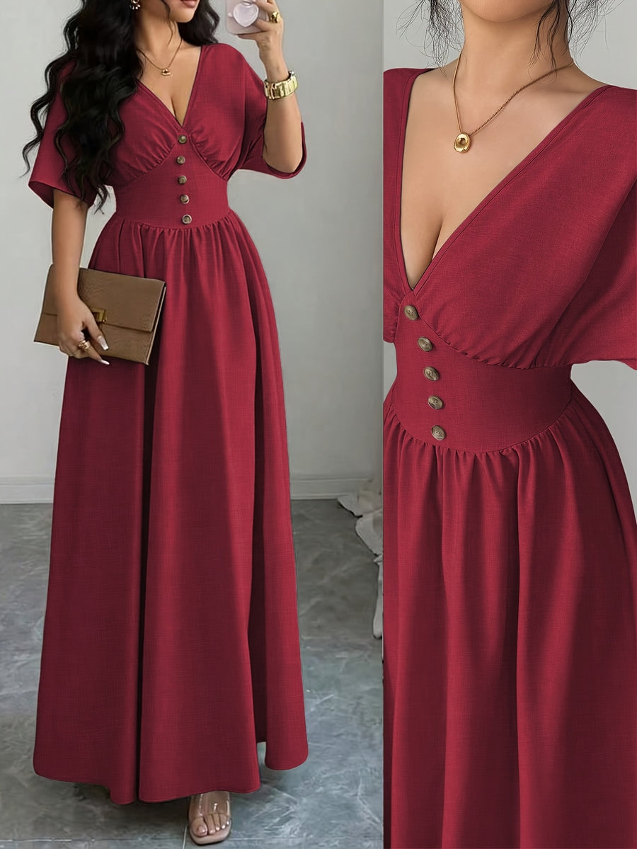 Elegant Women's Long Summer Dress - Red