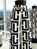 Women's New High-Waist Geometric Print Wide-Leg Pants with Metal Buckle Belt - Mixed colors