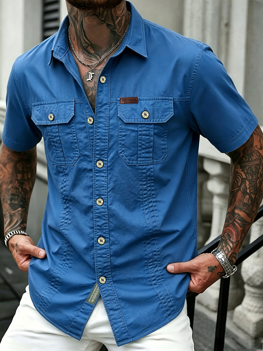 Men'S Summer Cool Shirt Top - Casual, Versatile, Sweat-Absorbent And Quick-Dry Short Sleeve Shirt. Fashionable And Trendy Men'S Clothing. Suitable for Daily Workwear, Outings, Shopping, Vacations, And Leisure Activities - Dark Blue 1