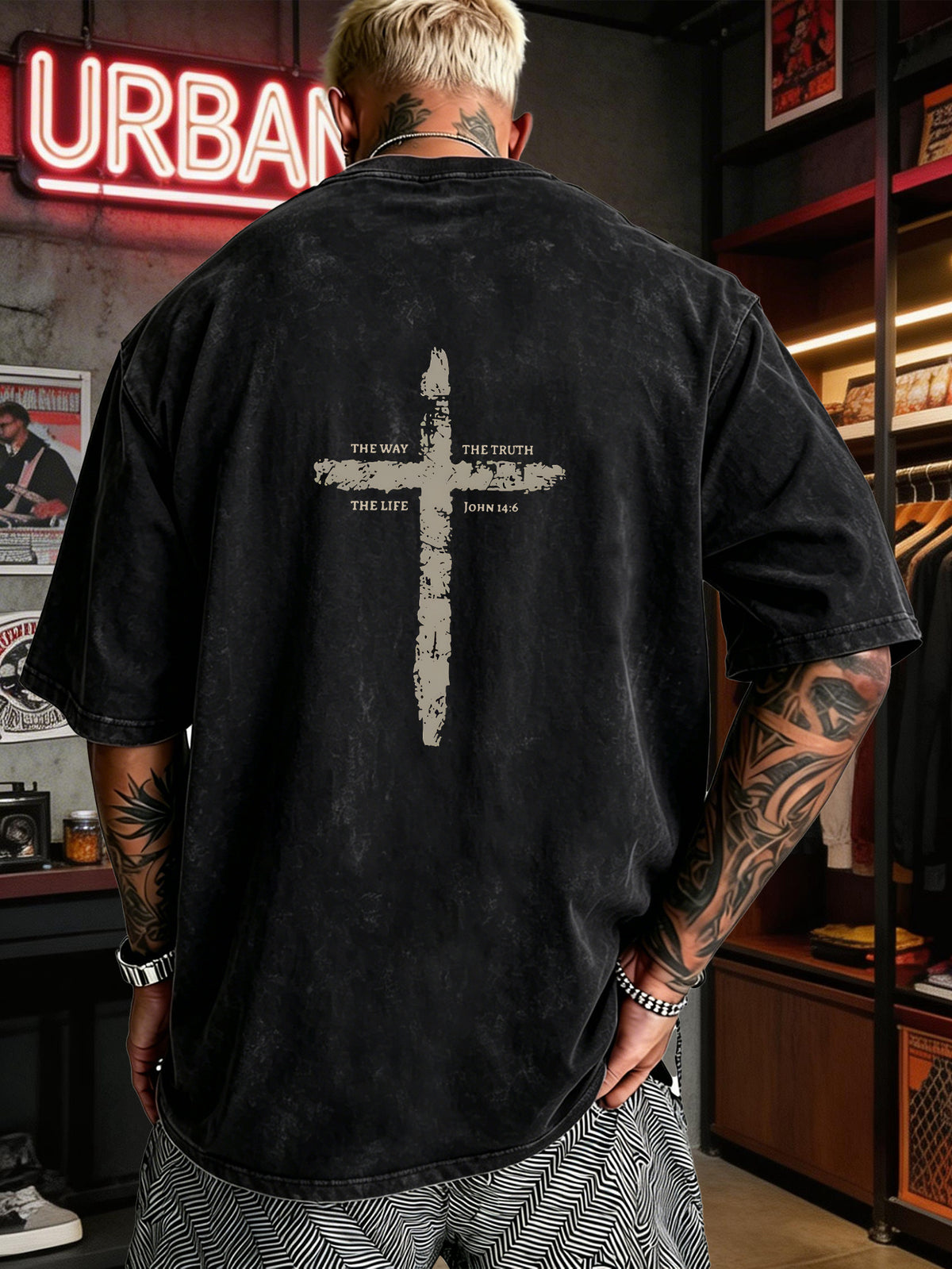 Men's Heavyweight T-Shirt Washed Distressed Fashion Print 2026 Summer New Urban High Street Hiphop Style Vintage Acid Wash Casual Gym Workout Top Pure Cotton Breathable Base Shirt - Black