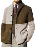Men's Autumn and Winter New Style Lapel Single Breasted Cardigan Color Blocked Fashionable Casual Business Versatile Slim Fit Skin Friendly Comfortable Soft Warm Long Sleeved Pocket Durable Sports Vitality Simple Knitted Sweater - Light Grey