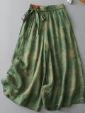 Elegant Print, And Wide-Leg Pants, Women'S New Spring And Summer - Elastic Waist - Tie-Up Nine-Point Culottes - Green
