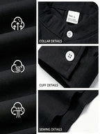Men's Linen Long-sleeve Shirt, Small Stand-up Collar Button- Casual Shirt, Solid Color Simple and Versatile Style, Suitable for Spring and Autumn Outdoor Activities, Travel and Vacation, and Daily Commuting Wear - Black