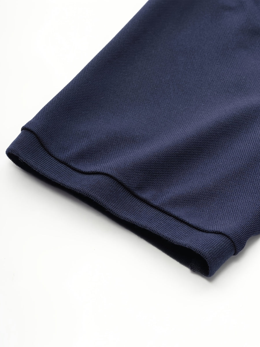 Men'S New Polo Shirt, Pearlized Soft Fabric, Faux Pocket Detail, Outdoor Casual Business Breathable Polo, Suitable for Vacation And Business Occasions, Daily Casual Essential - Navy Color