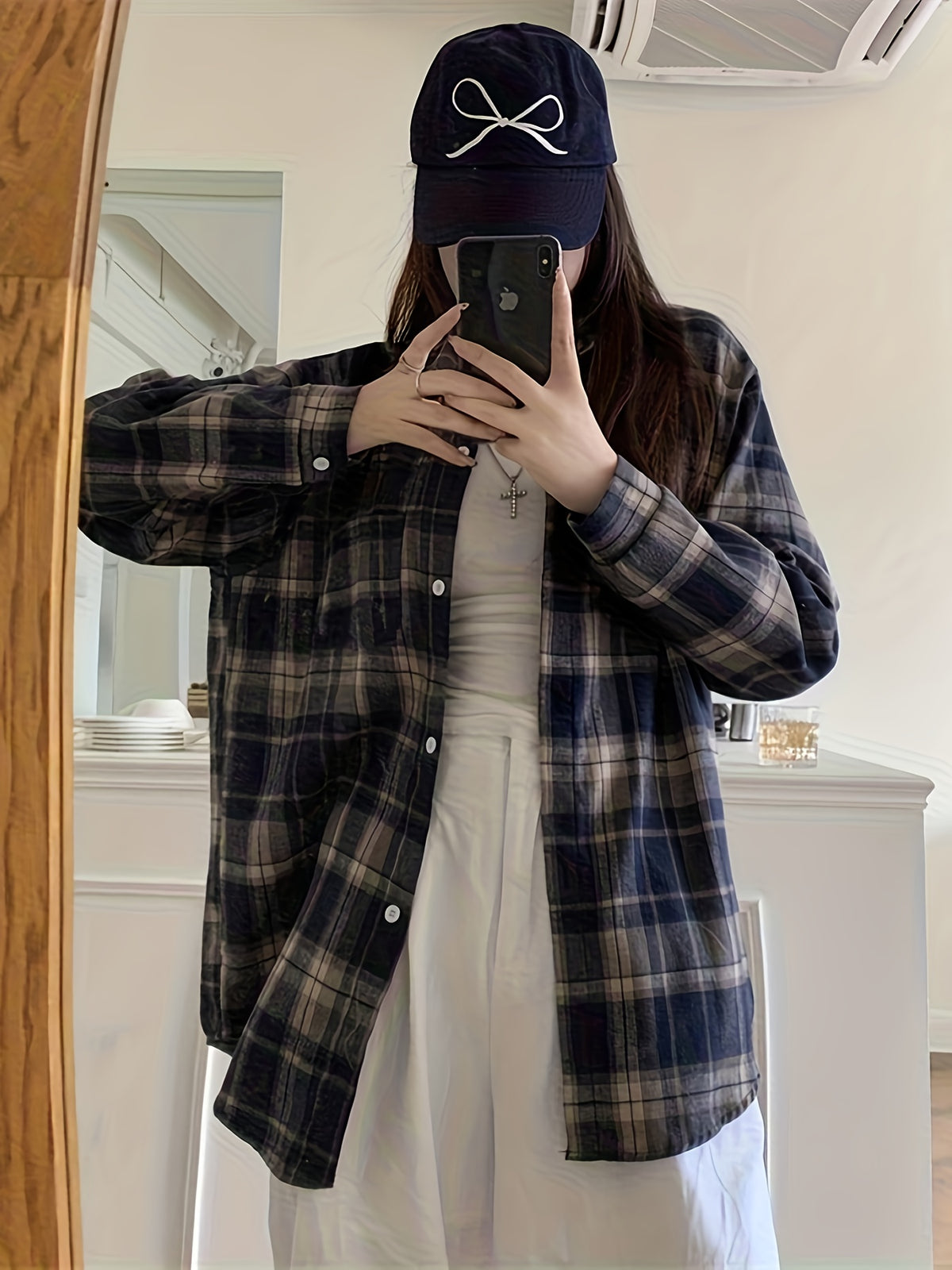 Women's plaid shirt spring and autumn jacket loose lazy style new Korean version versatile casual top spring and autumn thin version petite American retro Hong Kong style vacation commuting essential - Gray Blue Grid