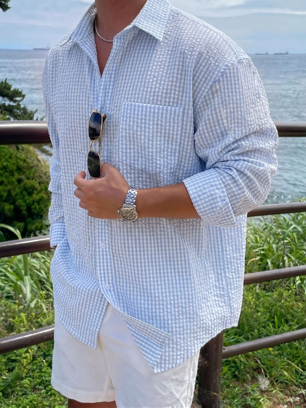 Men'S Striped Lapel Long Sleeve Shirt, Casual Loose Button- Blouse - Blue