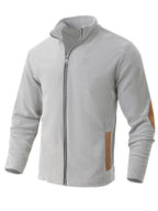 Men's Full-Zip Jacket with Herringbone Patchwork Collar & Stand Collar - Loose Fit Winter Coat, Zippered Outerwear Suitable for Fall/Winter, Machine Washable Warm Jacket for Casual Wear and Layering - Ivory White