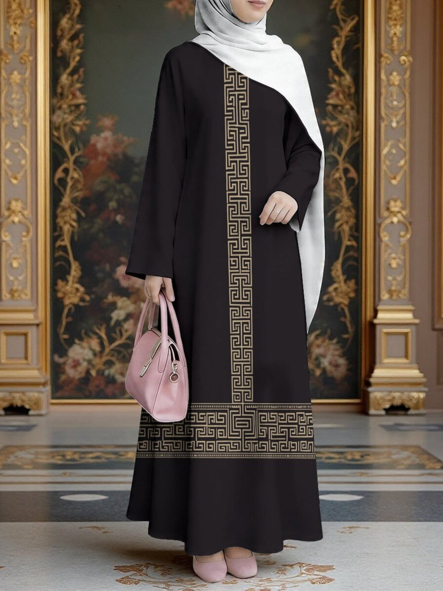 New Middle Eastern Style Muslim Elegant Robe, Featuring Middle Eastern Ethnic-style Prints and a Long Skirt Design, Suitable for Eid Al-Fitr and Eid Al-Adha. This Loose, Comfortable, and Breathable Long-sleeve Dress Is Perfect for Commuting - Mixed colors