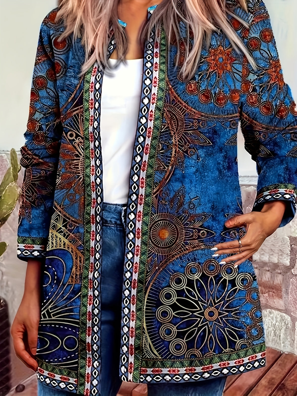 Women's New Bohemian Long Print Cardigan Shawl Top - Mixed colors