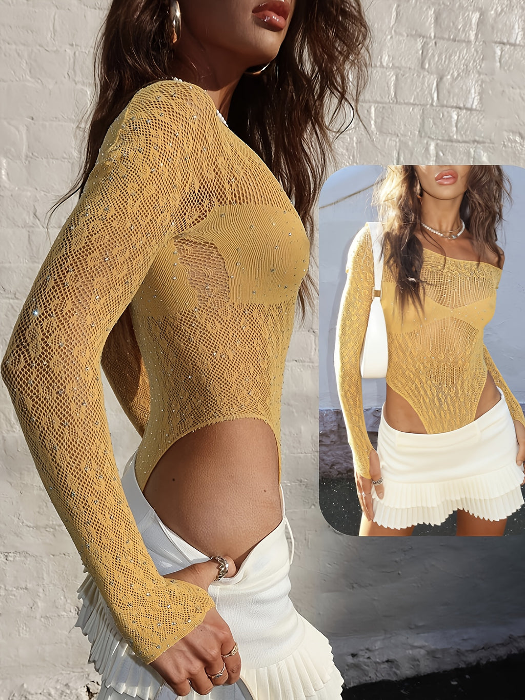 Nightclub Party Music Festival Imitation Diamond Sparkling High-Elastic Sexy Y2K Women'S Sequin Bodysuit - ginger-colored