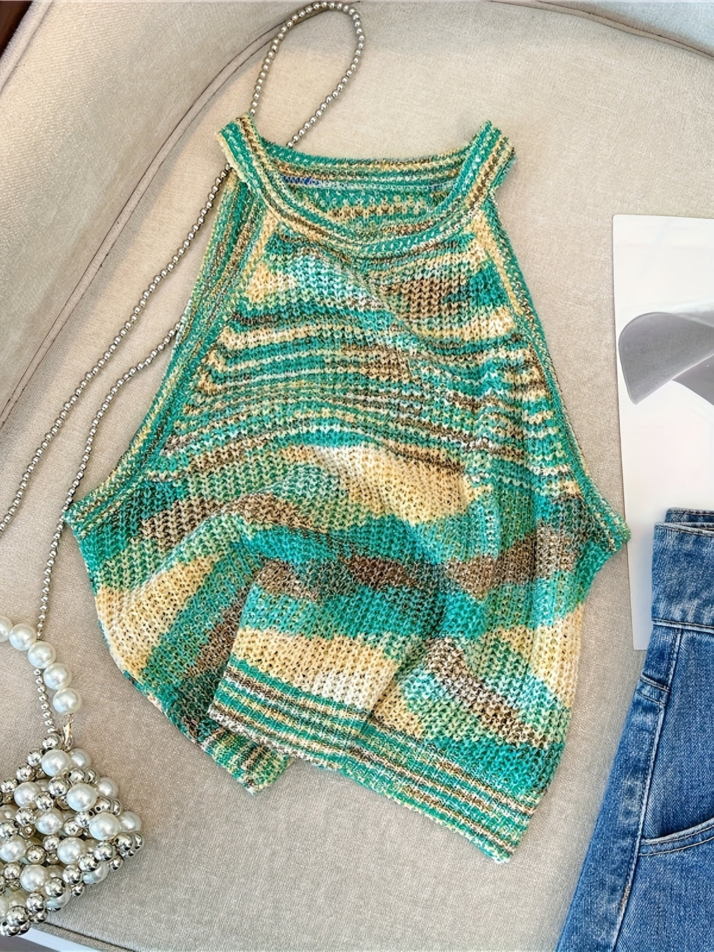 Western Summer New Women'S Temperament Contrast Vest Top - Green