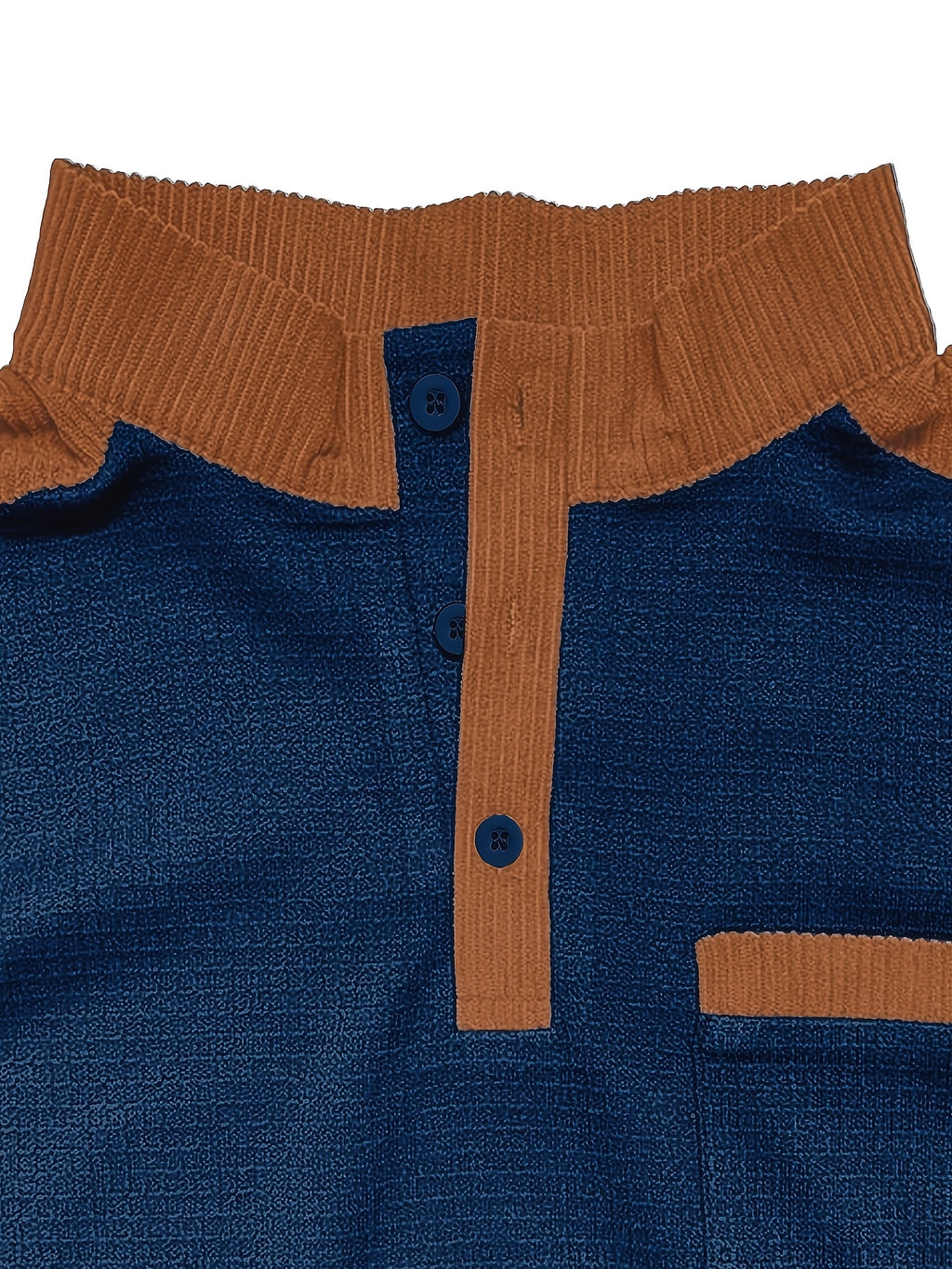 Men's American-style Casual Stand-up Collar Shirt with a Half-opening Button Placket Design, Retaining the Smart and Neat Look of a Stand-up Collar. The Addition of Two Buttons Enhances the Layered Style and Breathability. The Shoulders - Navy Color