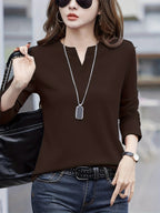 Elegant Fashionable Women'S Top | Solid Color, Regular Length, Suitable For Spring/Summer - Coffee Brown