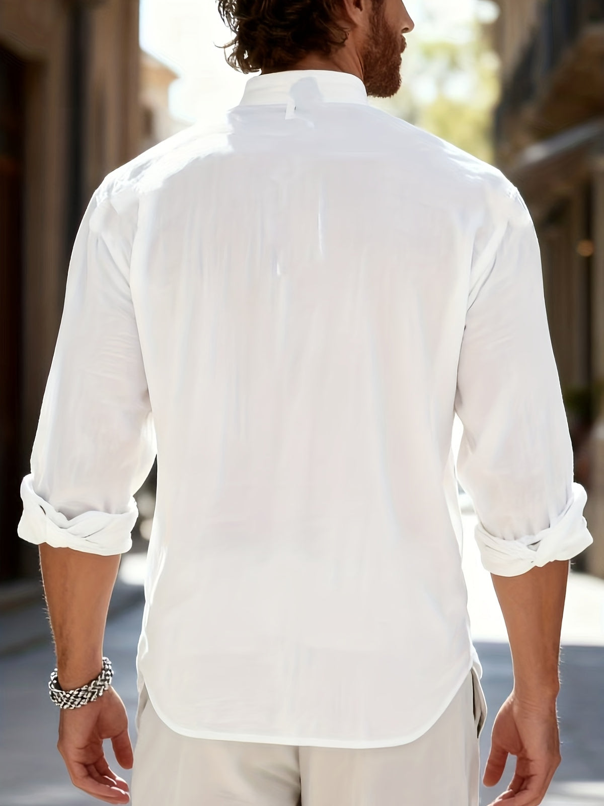 Men'S Breathable Shirt - Casual Long-Sleeve Polo Collar, White, Comfortable And Stylish, Suitable for All Seasons, Button Design on The Front, Regular Fit, Casual Wear, Classic Collar, Durable Construction, Versatile Clothing - Ivory White