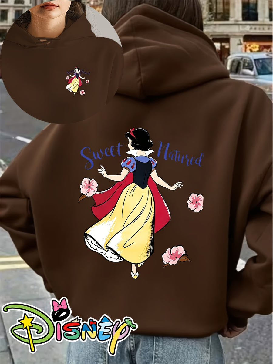 Genuine Women'S Summer Clothing, Snow White Wedding Theme Cartoon Pattern with Flowers And Text Decoration, Autumn Winter Fashion Fleece-Lined Hooded Sweatshirt, Women'S Printed Casual Elegant Top, Cute Top - Coffee Color