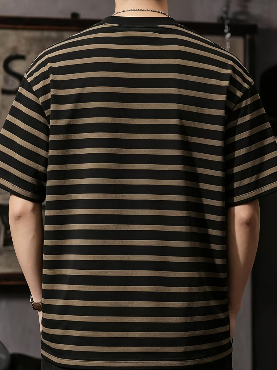 Men'S Casual Loose T-Shirt, Trendy Pattern, Casual Loose T-Shirt for Men, Trendy Retro Fashionable Cool, Suitable for Daily And Formal Wear, Summer Essential Clothing Summer Top, Modern Casual T-Shirt, Smooth Texture Shirt - (Brown)