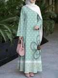 Women's Middle Eastern Style Muslim Elegant Robe, Mint Green Polka Dot Pattern Muslim Robe, Loose Long Sleeves with Flowing Flared Hem, Suitable for Shopping, Prayer, and Festivals, Comfortable Fabric Without Embroidery, Fresh Vintage Arabic Women's - Mixed colors