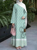 Women's Middle Eastern Style Muslim Elegant Robe, Mint Green Polka Dot Pattern Muslim Robe, Loose Long Sleeves with Flowing Flared Hem, Suitable for Shopping, Prayer, and Festivals, Comfortable Fabric Without Embroidery, Fresh Vintage Arabic Women's - Mixed colors