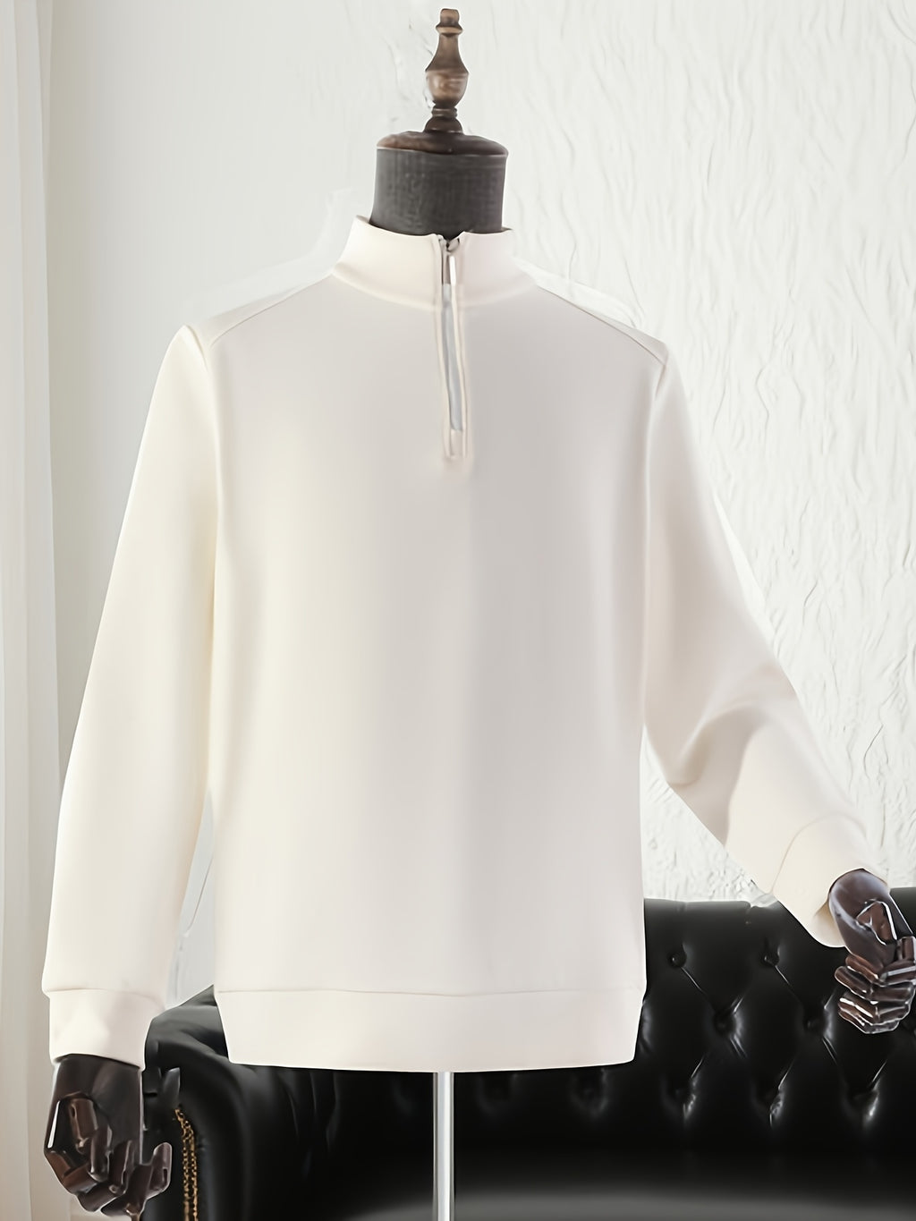 Men'S Half-Zip Stand Collar Knit Sweater, Semi-Open Zipper Placket Ribbed Hem, Business Casual Spring Autumn Regular Fit for Commute And Daily Wear - White