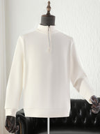 Men'S Half-Zip Stand Collar Knit Sweater, Semi-Open Zipper Placket Ribbed Hem, Business Casual Spring Autumn Regular Fit for Commute And Daily Wear - White