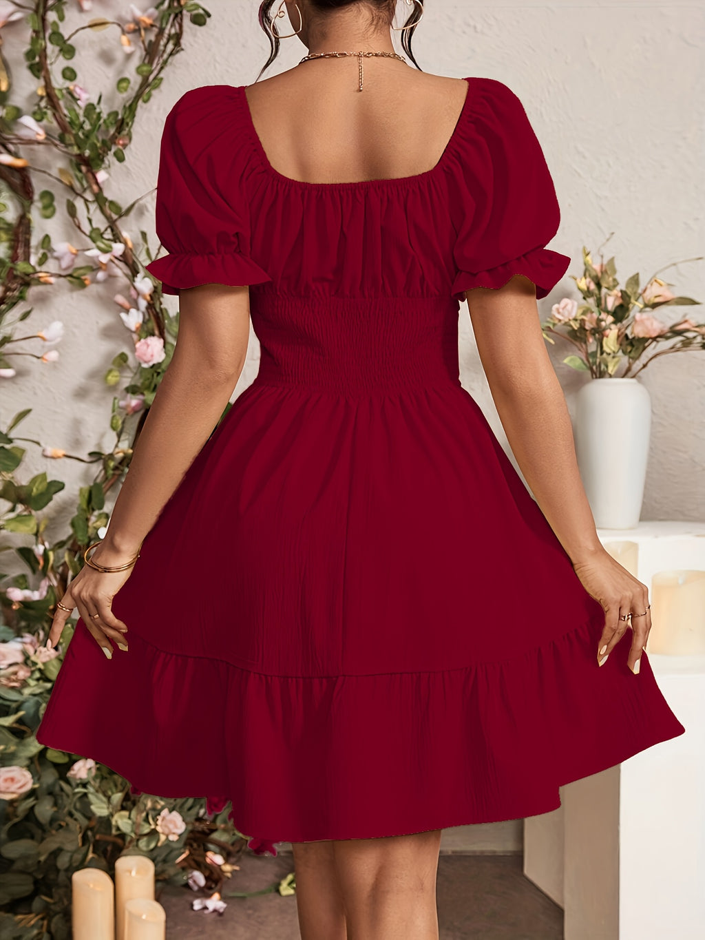 Fashionable Commuter A-Line Dress for Women - Burgundy