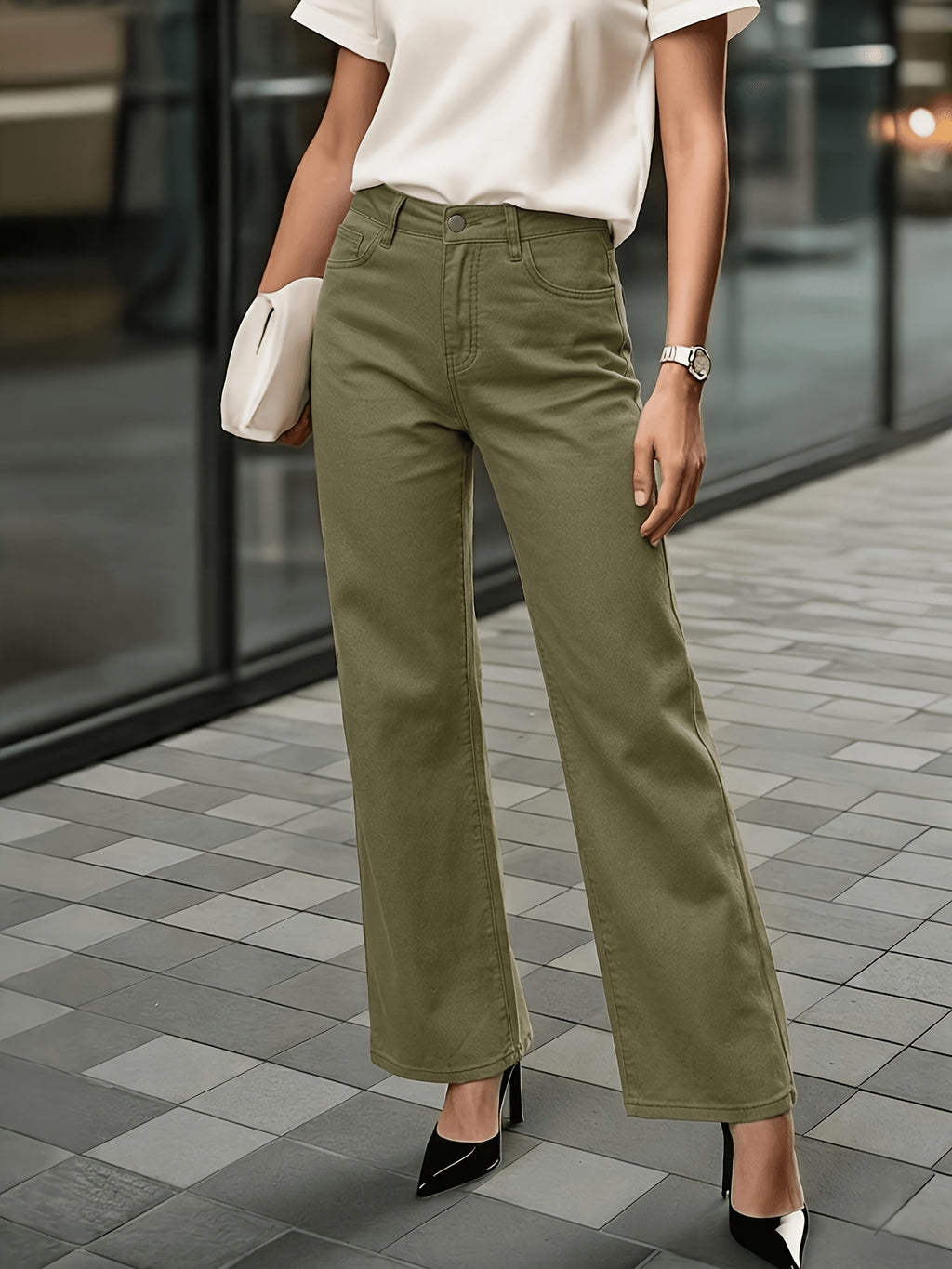 26SS Women'S Minimalist Light Green Wide Straight Casual Pants, Suitable for Everyday Wear, Versatile Long Pants - Matcha Color