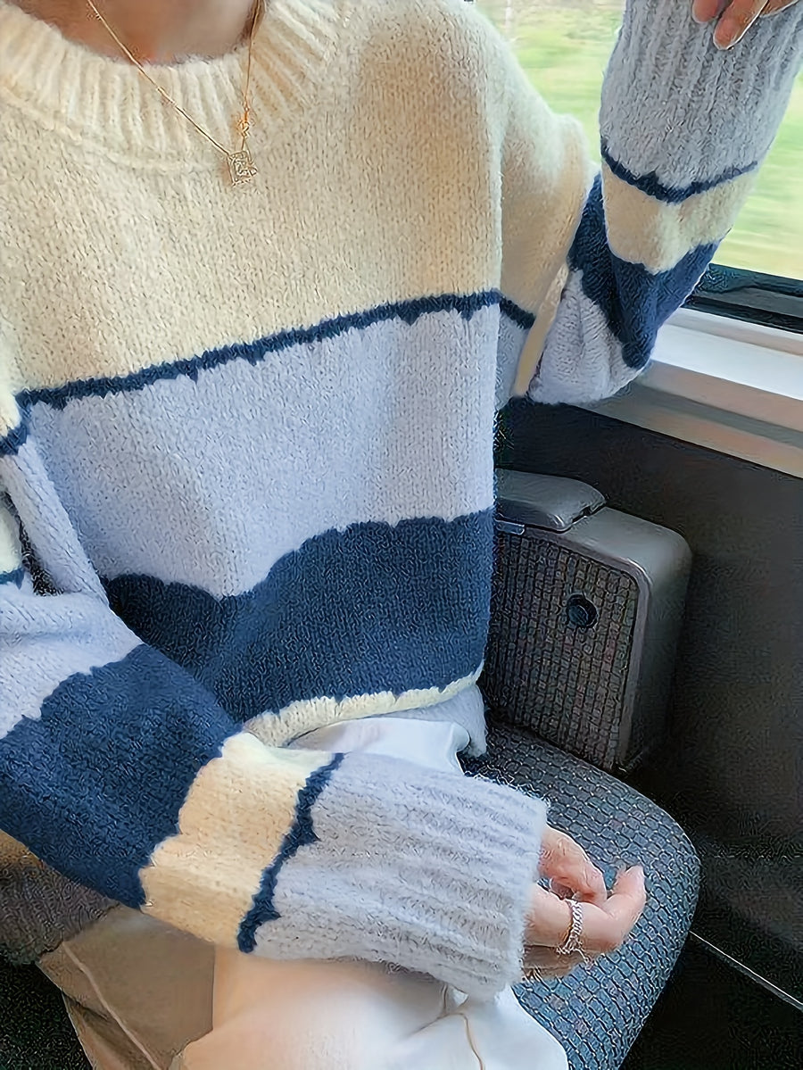 Autumn Winter New Multicolor Striped Sweater - Blue And White