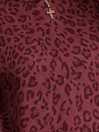 Women's Sweatshirt, Casual and Simple College-style Retro Leopard Sweatshirt[Printed Design-not Textured] - Deep Red