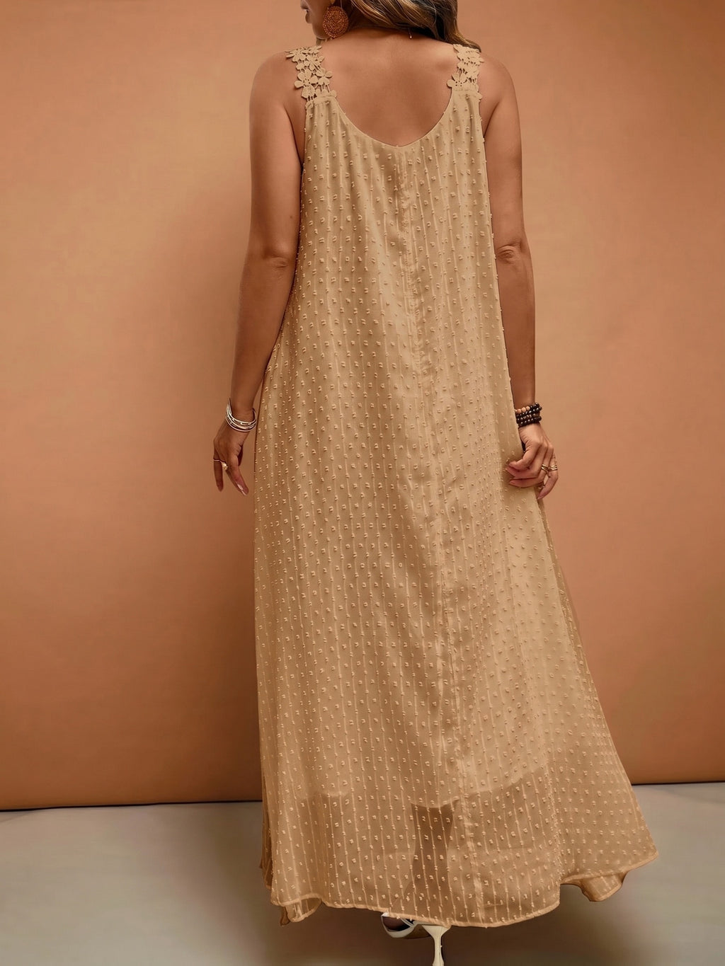 Women'S Elegant Vacation V-Neck Lace Trim Solid Color French Style Dress, Wedding Guest Dress - Khaki