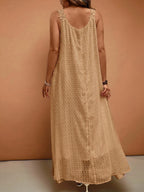Women'S Elegant Vacation V-Neck Lace Trim Solid Color French Style Dress, Wedding Guest Dress - Khaki