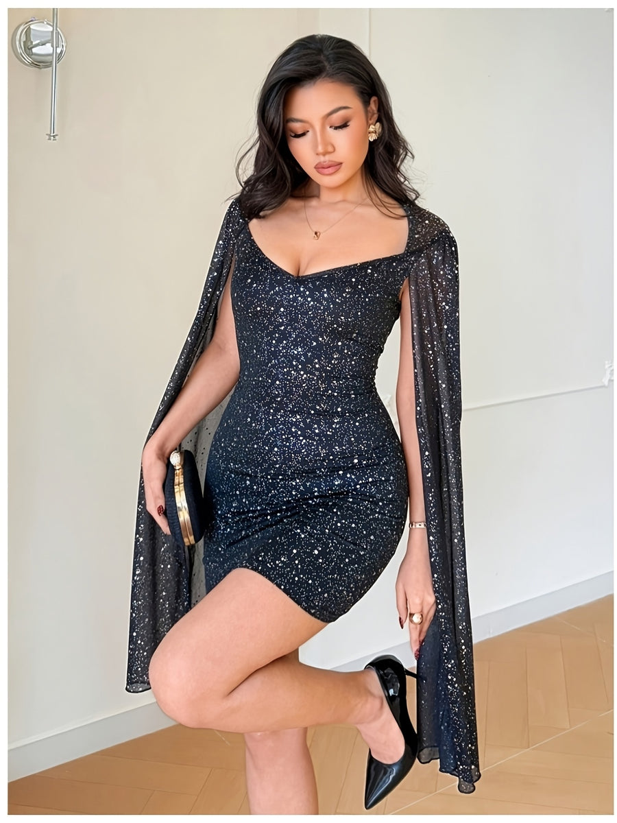 Elegant, Exquisite And Fashionable Women'S Hip-Hugging Mini Bridesmaid Dress - Black