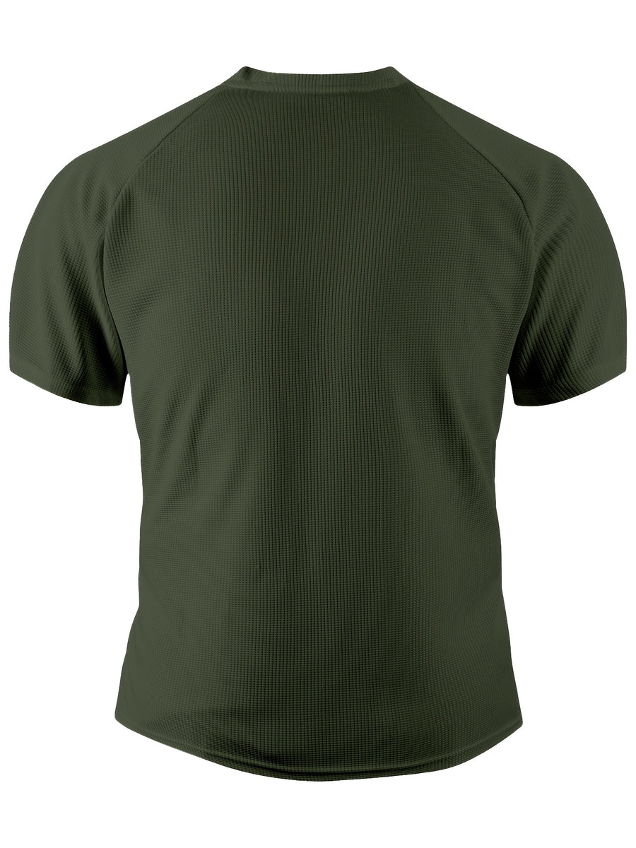 Men's Summer Collarless Casual Henley Shirt. Comfortable, Soft, and Breathable Fitness Business Fashion Polo Shirt - fern green