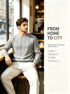 Men's Crew Neck Jacquard Sweatshirt, Fashionable and Versatile Sweatshirt for Spring and Autumn, Suitable for Outerwear or Layering, Features Three-Dimensional Visual Texture, Comfortable to Wear, Ideal for Casual, Vacation, Travel, and Home Wear - Light Grey