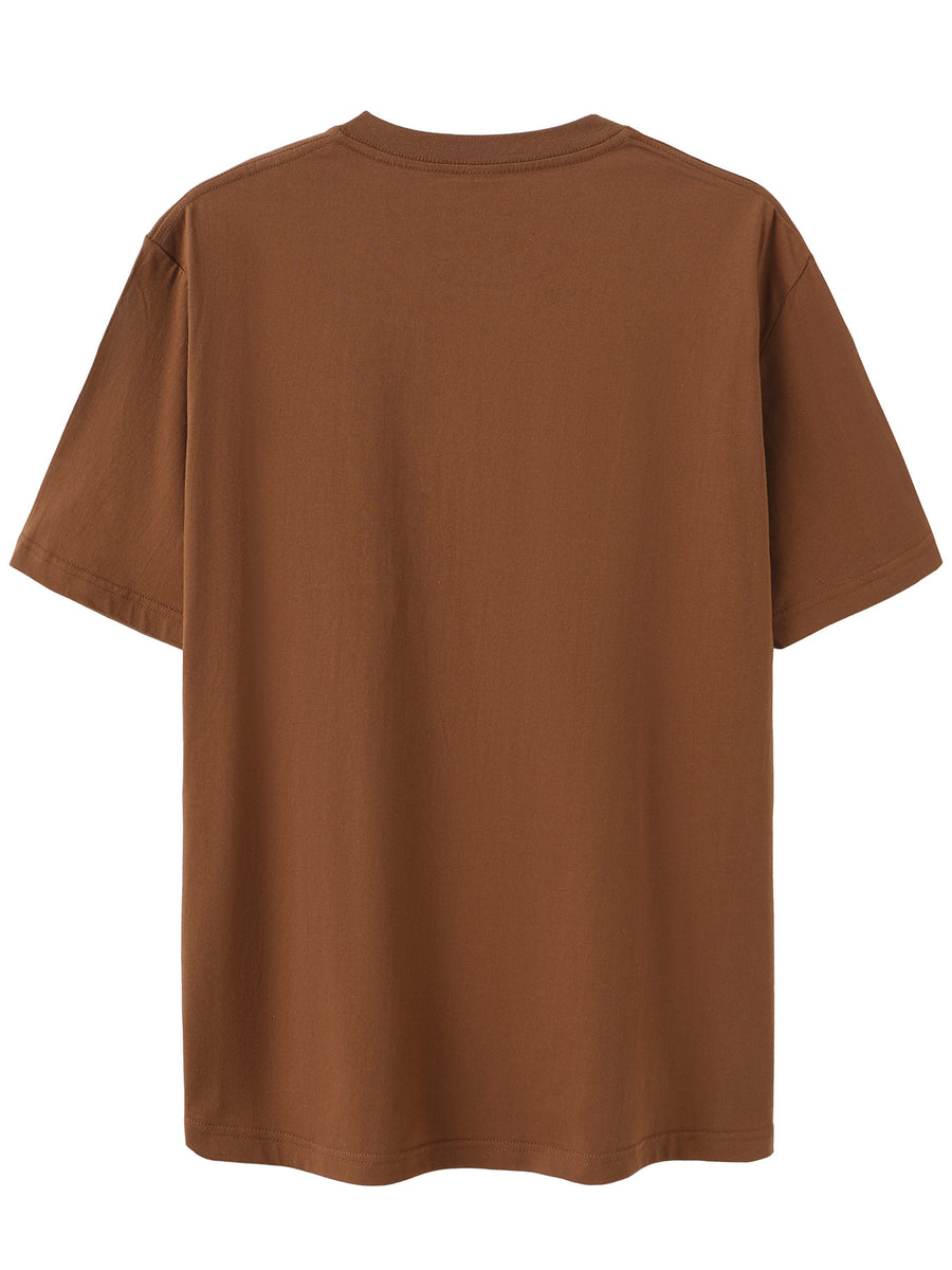 Men's 100% Cotton Short Sleeve Crew Neck T-Shirt, American Los Angeles Vintage Street Style Print, Casual, Fashionable, Comfortable, Soft, Summer Short Sleeve - Coffee Color