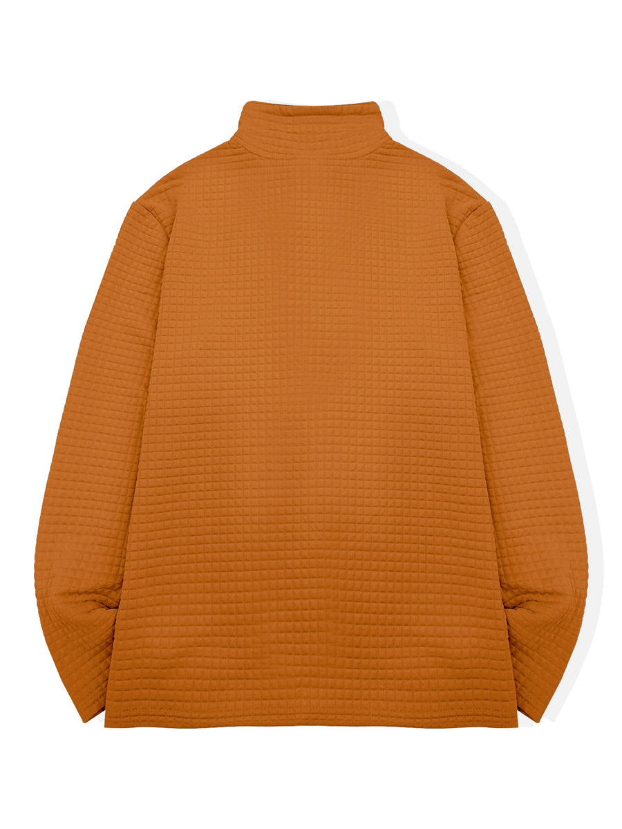 National Charm Tiger Head Line Art Print Floral Waffle Knit Half-Zip Polo Long Sleeve Men's Casual Top, Featuring a Simple and Premium Texture That Complements All Dressing Styles. Easily Create a Minimalist Look, Whether for Daily Commutes - Orange