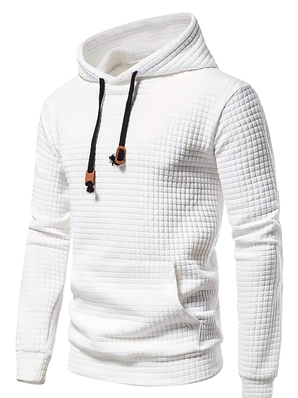 Waffle Pattern Solid Color Hoodie Men Cool Hoodie No Pocket Design Spring Autumn Men Casual Pullover Hooded Sweatshirt Street Trend Style Plus Size - White