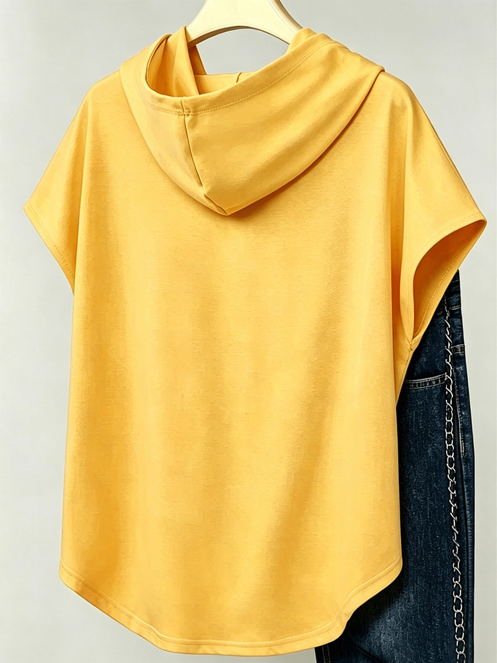 1pc Hooded Top Easy Line Design Casual All-Match Style Summer New Y2K Style Women'S Casual Athletic Wear Elegant Fashion Comfortable T-Shirt Top - Lemon Yellow