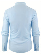 Men'S Casual Shirt Spring Summer Solid Color Dress Shirt Stand Collar Casual Lightweight Shirt Men'S Top - Sky Blue