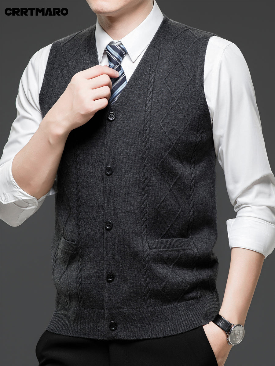 Men's Jacquard, Solid Color Knit Cardigan, Warm Casual Layering Top for Fall and Winter - Dark Gray