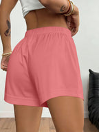 2026 Spring/Summer New Women'S Bottoms Minimalist Fashion White Striped Print Light Daily Home Leisure Comfortable Elastic Waist Shorts with Pockets on Both Sides - Dusty Rose