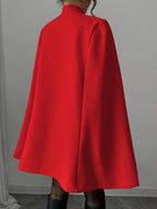 Elegant and Graceful Stand-up Collar Contrasting Color Chinese Style Button Cape Shawl Ladies Autumn and Winter Thick Coat - Red