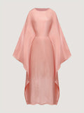 YT124 Elegant Long Sleeve Batwing Abaya Dress, Lustrous, Loose Fit, Adjustable Waist Belt, Fashionable Round Neck Design, Suitable for Prayer, Parties, And Holidays, Holiday Wear | Elegant Abaya | Lustrous Fabric - Shrimp Meat