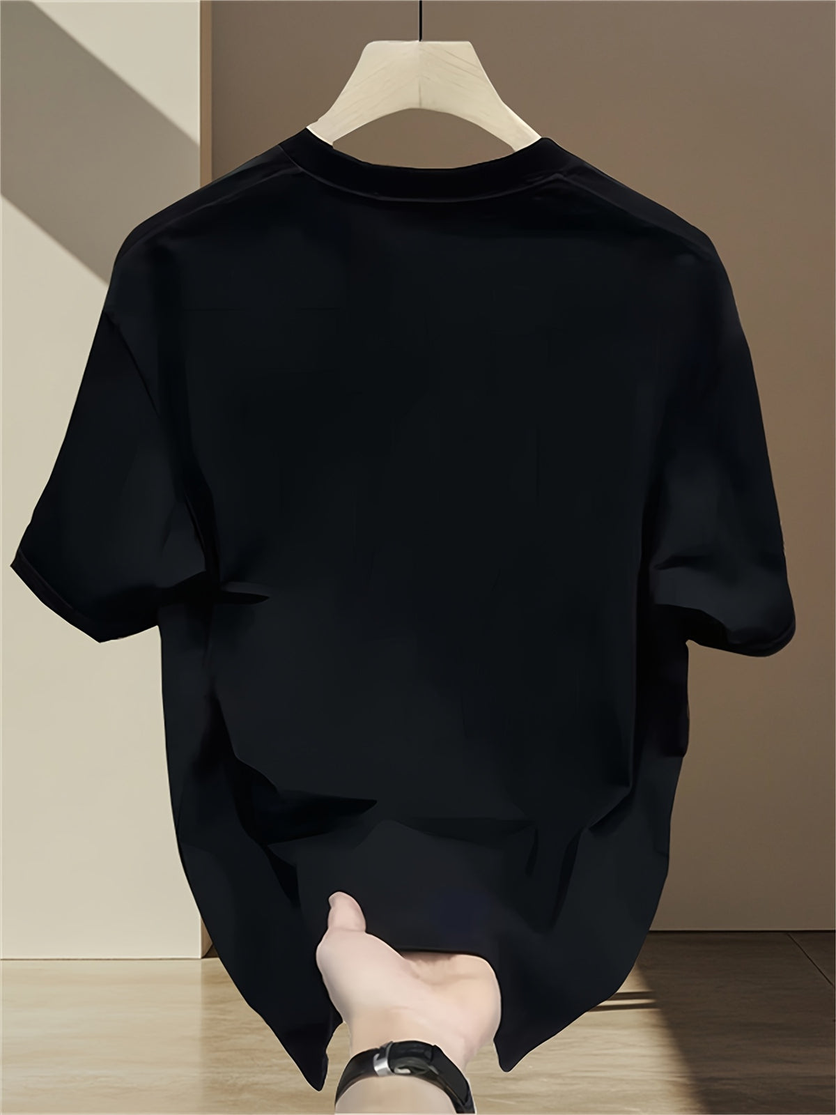 Men's Heavyweight 100% Polyester T-Shirt - Summer Short Sleeve Round Neck Casual Top, Printed with "Good Day" Design and Happy Joyful Face - Korean-Japanese Street Style, Valentine's Day and Father's Day Gift - Black
