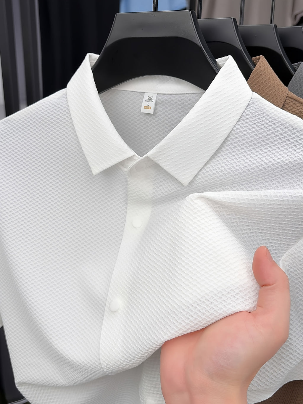 New Summer 2026 Men's Waffle Short-Sleeve Shirt, Lightweight and Breathable Business Casual T-Shirt, Multiple Colors Available, Refreshing and Versatile Commuter Top 100 - White