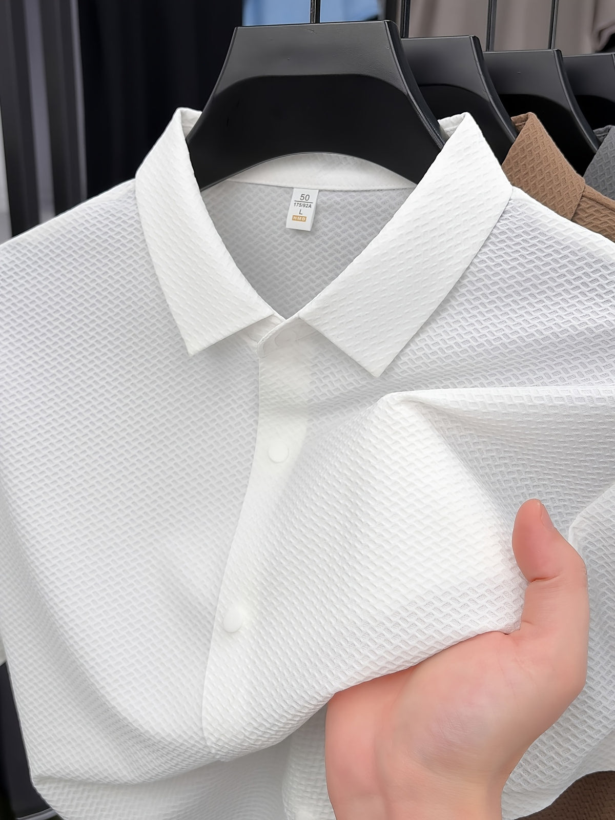 New Summer 2026 Men's Waffle Short-Sleeve Shirt, Lightweight and Breathable Business Casual T-Shirt, Multiple Colors Available, Refreshing and Versatile Commuter Top 100 - White