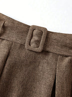 Elegant Women's Pleated Skirt for Daily and Holiday Wear, Christmas-Themed Color Palette, Elegant Korean-Style Belted Maxi Skirt - Camel